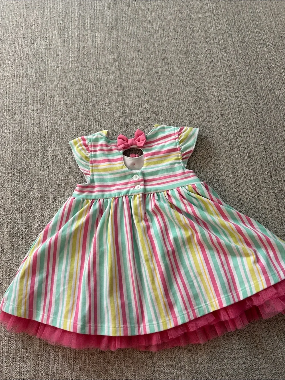 Little Me Striped Floral Accent Girls' Dress w Pink Tulle Petticoat Size 12M